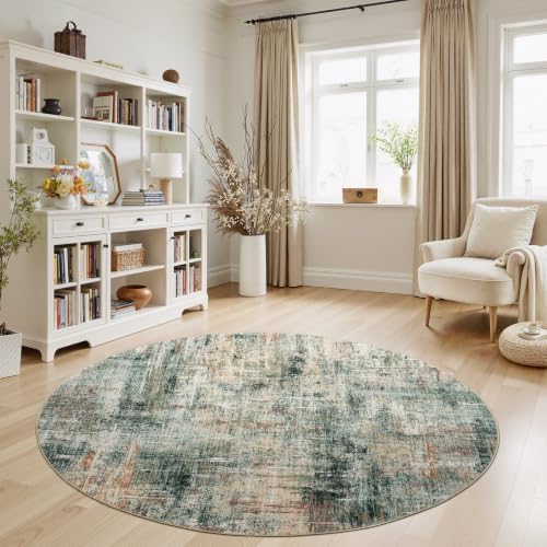 Lofus 6ft Area Rug for Living Room,Abstract Washable Rugs,Coffee/Green - Image 6