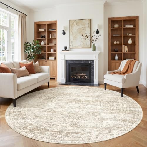 9ft Round Rug,Large Circle Rug for Dining Room Table,Beige by Restydon