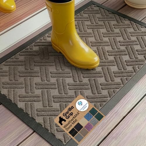 GORILLA GRIP WeatherMAX Door Mat, Indoor Outdoor, 35x23, Beige Basket Weave by GorillaGrip