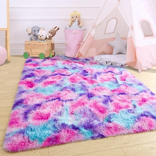 Noahas 6x9 Large Tie-Dyed Pink Purple Blue Fluffy Area Rug Non-Slip for - Image 6
