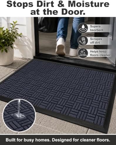 Mibao Front Door Mat Outdoor Entrance, 73" x 46" Heavy Duty Welcome Mat for Outdoor and Indoor, Waterproof Dirt Trapper Doormat, Super Absorbent Indoor Entryway Mat for Patio & Porch - Navy - Image 4