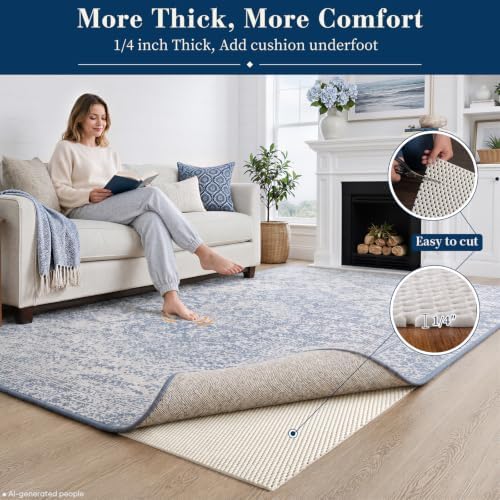 Veken Non Slip Rug Pad Gripper 8 x 10 Feet, 1/4 inch Thick Cushioned Pads for Any Hard Surface Floors, Keep Your Rugs Safe and in Place, Under Carpet Mat, with Over 99 Pieces Anti-Slip Square Pattern - Image 3