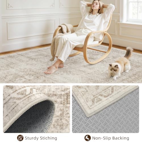 10x12 Area Rugs Living Room: Bedroom Neutral Washable Carpet Brown - Image 4