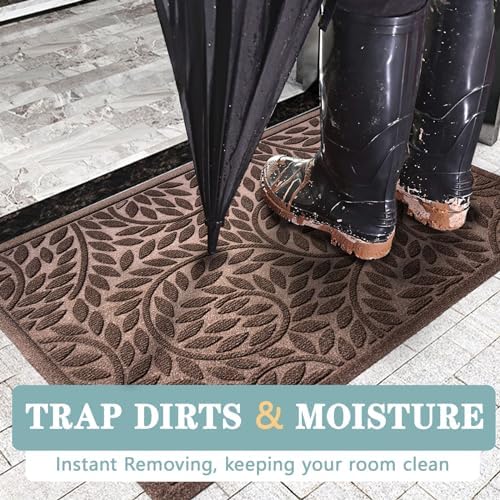 Bulijojo Front Door Mat Entrance,Durable Heavy Duty Welcome Mat,Thick Absorbent Natural Rubber Non Slip Mat,Sturdy Entryway Brown 23"x35" - Image 3