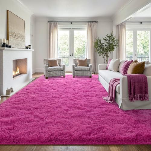 8x10 Extra Large Hot Pink Fluffy Soft Area Rug Non-Slip for Kids Bedroom - Image 3