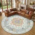 RELEANY Washable Area Rug, Round 10ft, Beige/Carbon Grey/Orange by RELEANY