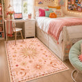 Vacuum-Friendly, 3x5 Washable Area Rug, Pink Gold Beige Red by meejou