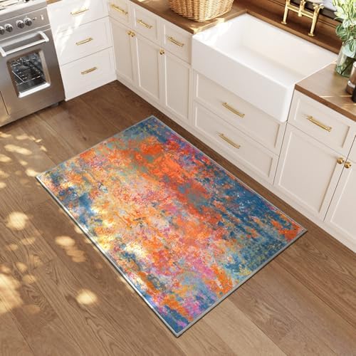 Entrance Rugs Indoor 2x3 Colorful Entry Rug Washable Abstract Rainbow Small Area Rug Non-Slip Low Pile Throw Rugs for Entryway, Kitchen Floor, Front Door Indoor Door Mat, Bathroom, Bedroom Bedside - Image 2