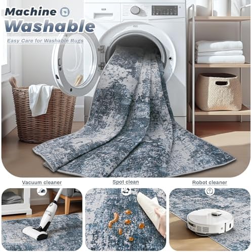 pmtsns Area Rugs 6x9 for Living Room: Washable Rug Modern Abstract Neutral Soft Non-Slip Low-Pile Indoor Carpet for Bedroom Dining Room Playroom Home Office (Blue Grey, 6'x9') - Image 3