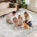 SameBed 9x12 Area Rug Living Room, Vintage Washable Carpet Grey Blue - Image 7