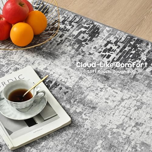 2x12 Grey Rug Runners for Hallways Kitchen Runner Rug Non Slip Washable Black Long Runner Rugs with Rubber Backing Soft Abstract Carpet Runner for Bedroom, Kitchen, Bathroom, Entryway - Image 6