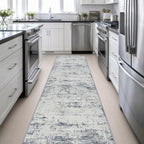3x14 Washable Runner Rug：Modern Abstract Soft Carpet Blue Grey - Image 4