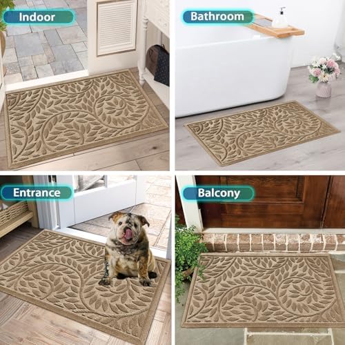 Bulijojo Front Door Mat Entrance,Durable Heavy Duty Welcome Mat,Thick Absorbent Natural Rubber Non Slip Mat, Sturdy Entryway Beige, 23"x35" - Image 6
