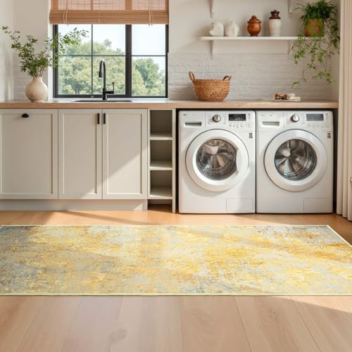 Runner Rug for Kitchen Hallways Runner Rug Non Slip 2'6''x8' Washable Long Runner Rugs with Rubber Backing Soft Abstract Carpet Runner for Entryway, Kitchen, Bedroom, Bathroom (Orange, Silver & Gray) - Image 5