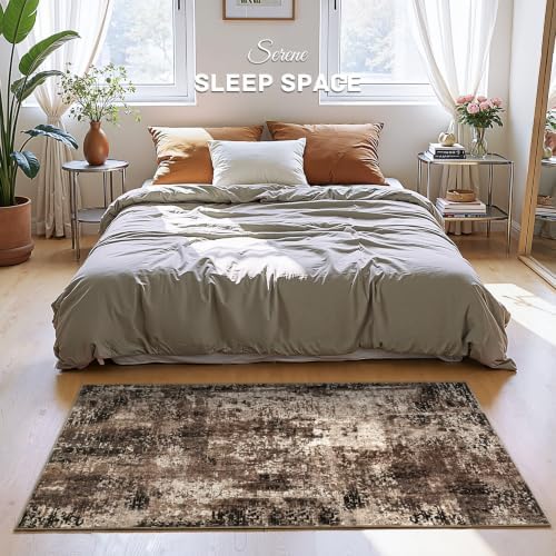 Entrance Rugs Indoor 2x4 Brown Entry Rug Washable Abstract Black Small Area Rug Non-Slip Low Pile Throw Rugs for Entryway, Kitchen Floor, Front Door Indoor Door Mat, Bathroom, Bedroom Bedside - Image 2