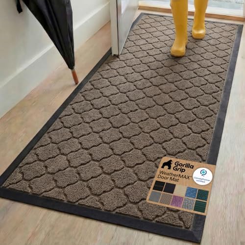 GORILLA GRIP WeatherMAX Door Mat, Indoor Outdoor, 72x24, Beige Quatrefoil by GorillaGrip