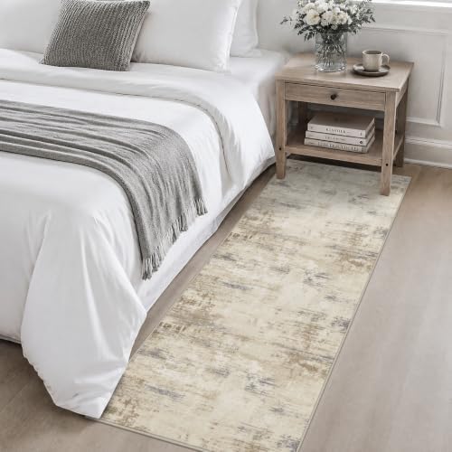 2x6 Washable Runner Rug：Modern Abstract Soft Carpet Beige Brown - Image 4