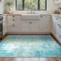 Area Rug 4x6 Teal Blue Rug Washable Boho Rugs Non Slip Low Pile Abstract Small Carpet for Entryway, Bedroom, Kitchen, Classroom, Kids Room, Office, Dorm, Dining Room by OmpaaHomeDecor