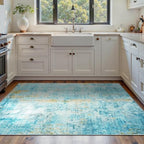 Area Rug 4x6 Teal Blue Rug Washable Boho Rugs Non Slip Low Pile Abstract Small Carpet for Entryway, Bedroom, Kitchen, Classroom, Kids Room, Office, Dorm, Dining Room by OmpaaHomeDecor