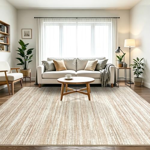 Chicrug 4x6 Beige Washable Striped Abstract Area Rug Bedroom Living Room - Image 3