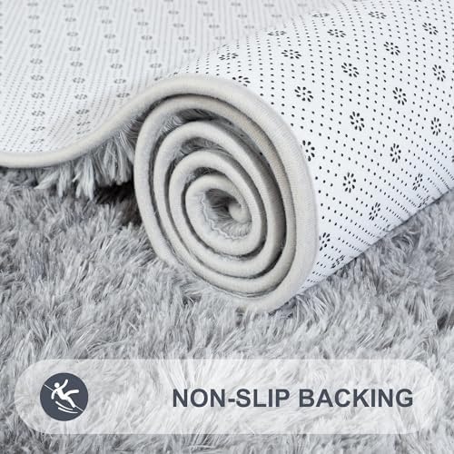 4x6 Black and Grey Fluffy Soft Area Rug Non-Slip for Bedroom Living Room - Image 5