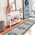 Hallway Washable Runner Rug - 2x10 Kitchen Rugs Entryway Rug Runner Vintage Soft Floor Mat Non Slip Indoor Farmhouse Carpet for Bathroom Living Room Bedroom (2 X 10, Grey) - Image 2