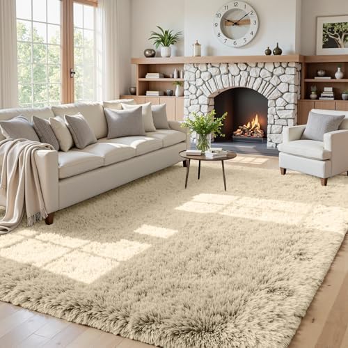 5x8 Fluffy Shag Area Rugs for Living Room Bedroom: Soft Plush Carpet Beige by CarpetAddColortoYourLife