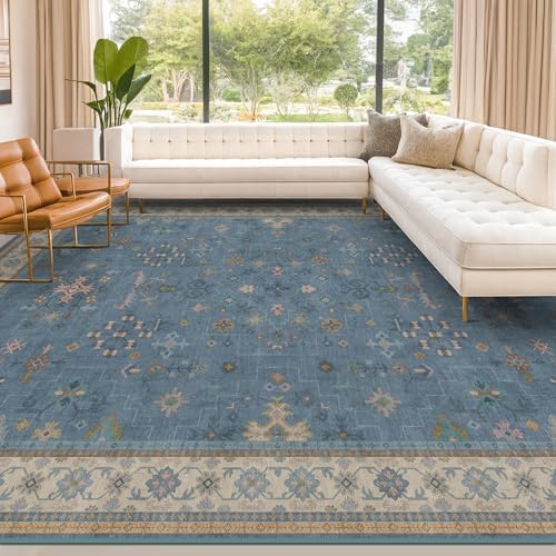 Hazo Haus Boho 9x12 Soft Rugs for Living Room - Dark Blue Rugs for Bedroom Aesthetic, Dining Room Under Kitchen Table, Washable Soft Non Slip Large Area Eclectic Unique Décor - Image 6