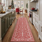 HUGEAR 2x8 Christmas Red Floral Washable Runner Rug for Hallway - Image 3