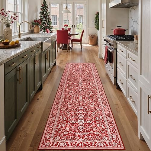 HUGEAR 2x8 Christmas Red Floral Washable Runner Rug for Hallway - Image 3