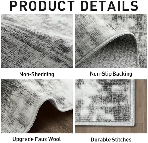 4x6 Area Rugs for Living Room: Washable Abstract Black Grey Bedroom Carpet - Image 5