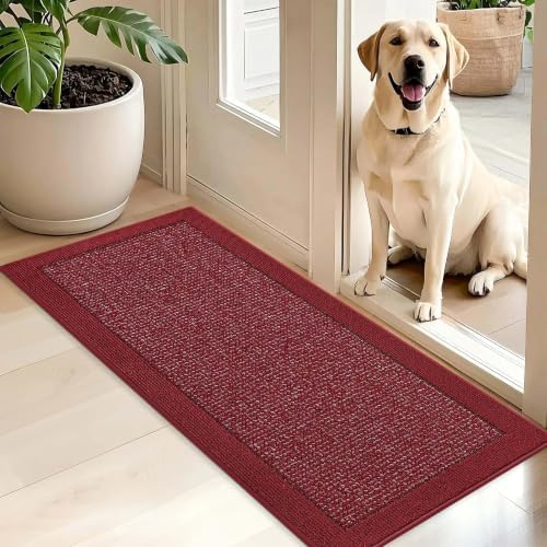 BEQHAUSE Indoor Door Mat 20" x 48", Dirt Trapper Door Mats, Red by BEQHAUSE