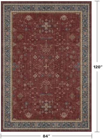 Hazo Haus Oriental 7x10 Large Area Rugs for Bedroom Under Bed - Burgundy Rug for Living Room, Dining Room Under Kitchen Table, Washable Soft Non Slip Boho Indoor Décor - Image 2