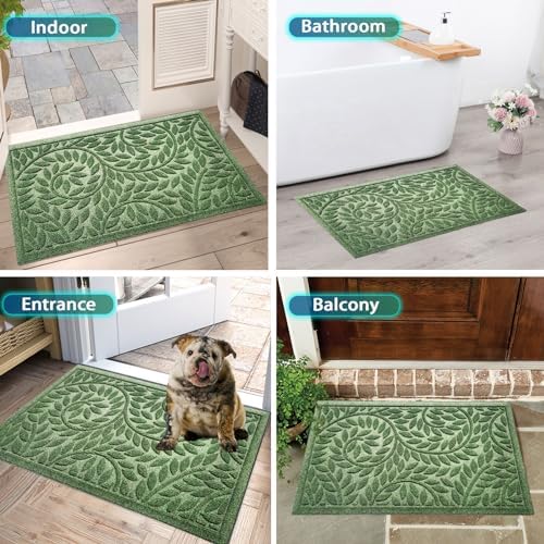 Bulijojo Front Door Mat Entrance,Durable Heavy Duty Welcome Mat,Thick Absorbent Natural Rubber Non Slip Mat,Sturdy Entryway Green, 17"x30" - Image 6