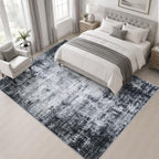 Area Rug Living Room: 8x8 Modern Washable Soft Carpet Dark Black - Image 3