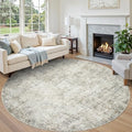 Aelenmu Round Rug 8ft Washable Rug for Dining Room Living Room Beige Brown by Aelenmu