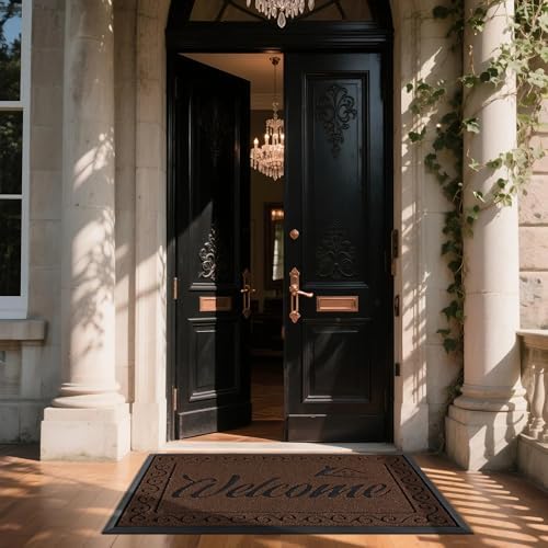 Yimobra Welcome Mat, Heavy Duty Sturdy Door Mats for Home Entrance Outdoor Indoor, Front Doormat for Outside Patio Floor Entry Porch Garage Office, Waterproof, Low Profile, 60 x 36, Coffee - Image 3