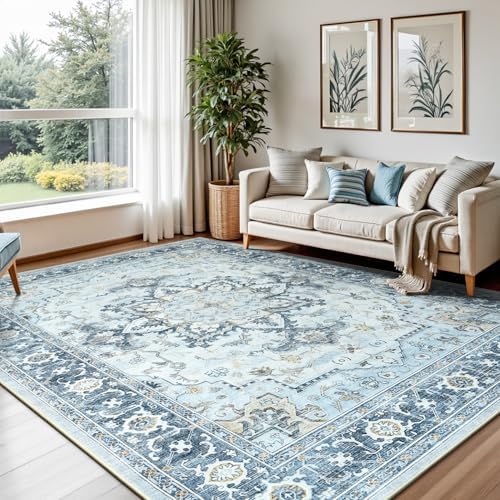 Lofus 6x9 Light Blue Rugs for Bedroom Living Room, Vintage Boho Carpet - Image 2