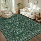 10x14 Area Rugs Living Room: Washable Rug for Bedroom Deep Green - Image 2