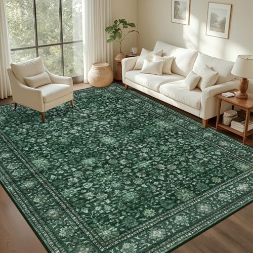 4x6 Area Rugs Living Room: Washable Rug for Bedroom Deep Green by EXPEDIX