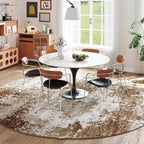 Brown Round Rugs 6ft Washable Circle Area Rug for Entryway Kitchen, Non Slip Soft Low Pile Stain Resistant, Boho Circular Carpet for Living Room Bedroom Dorm Dining Room Table, Abstract Coffee - Image 2