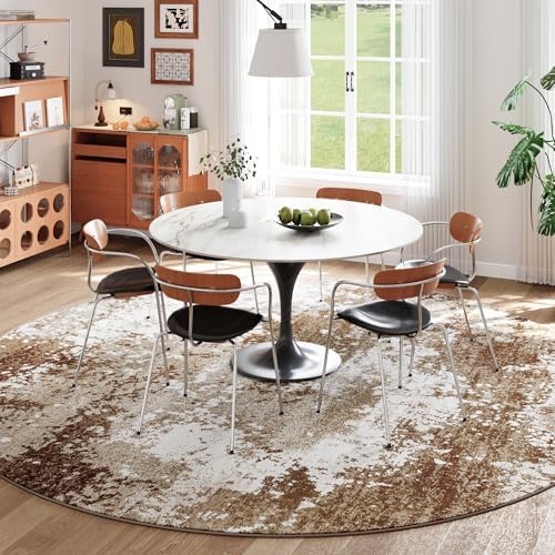 Brown Round Rugs 6ft Washable Circle Area Rug for Entryway Kitchen, Non Slip Soft Low Pile Stain Resistant, Boho Circular Carpet for Living Room Bedroom Dorm Dining Room Table, Abstract Coffee - Image 2