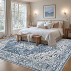 8x10 Area Rugs Living Room: Washable Vintage Rug for Bedroom Blue - Image 4