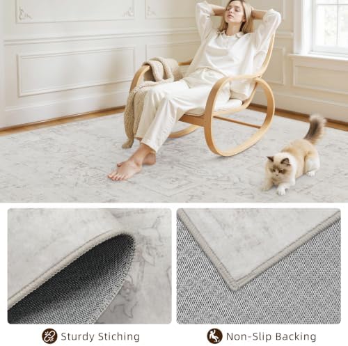 2x6 Hallway Washable Runner Rug: Kitchen Carpet Neutral Cream - Image 6