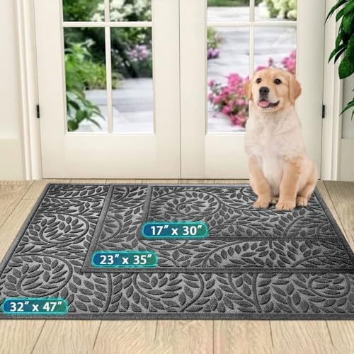 Bulijojo Front Door Mat Entrance,Durable Heavy Duty Welcome Mat,Thick Absorbent Natural Rubber Non Slip Mat,Sturdy Entryway Grey 47"x32" - Image 5