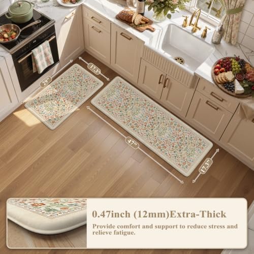 Collive Kitchen Mats Cushioned Anti Fatigue, Beige 17.3"x47"+17.3"x29" - Image 2