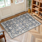 Amada Small 2x4 Washable Area Rug for Entryway, Blue/Brown, Vintage Pattern by AMADAHOMEFURNISHING