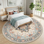RELEANY Washable Area Rug, Round 10ft, Beige/Blue/Orange - Image 2
