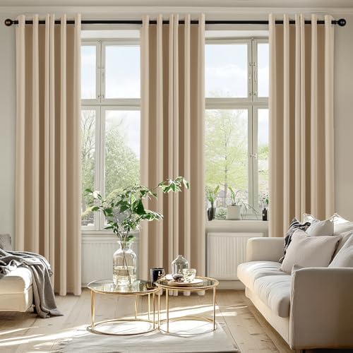 MIULEE Blackout Curtains for Bedroom 2 Panel 40x72 Inch Long Biscotti Beige - Image 6