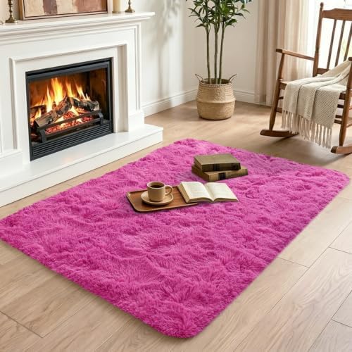 Noahas 2x3 Hot Pink Fluffy Soft Area Rug Non-Slip for Kids Bedroom Nursery - Image 4